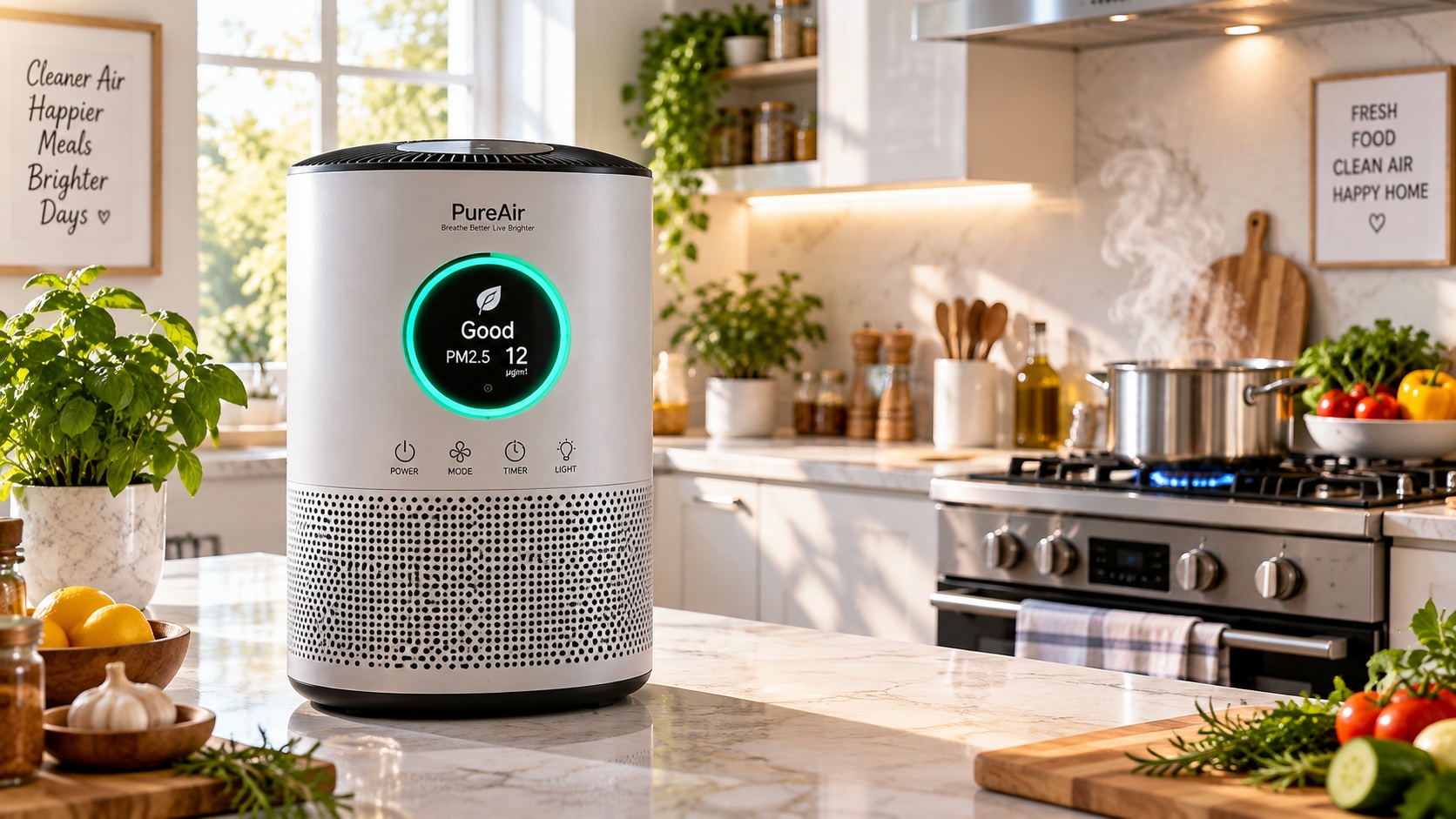 Best smart air purifier for kitchen cooking on a modern counter