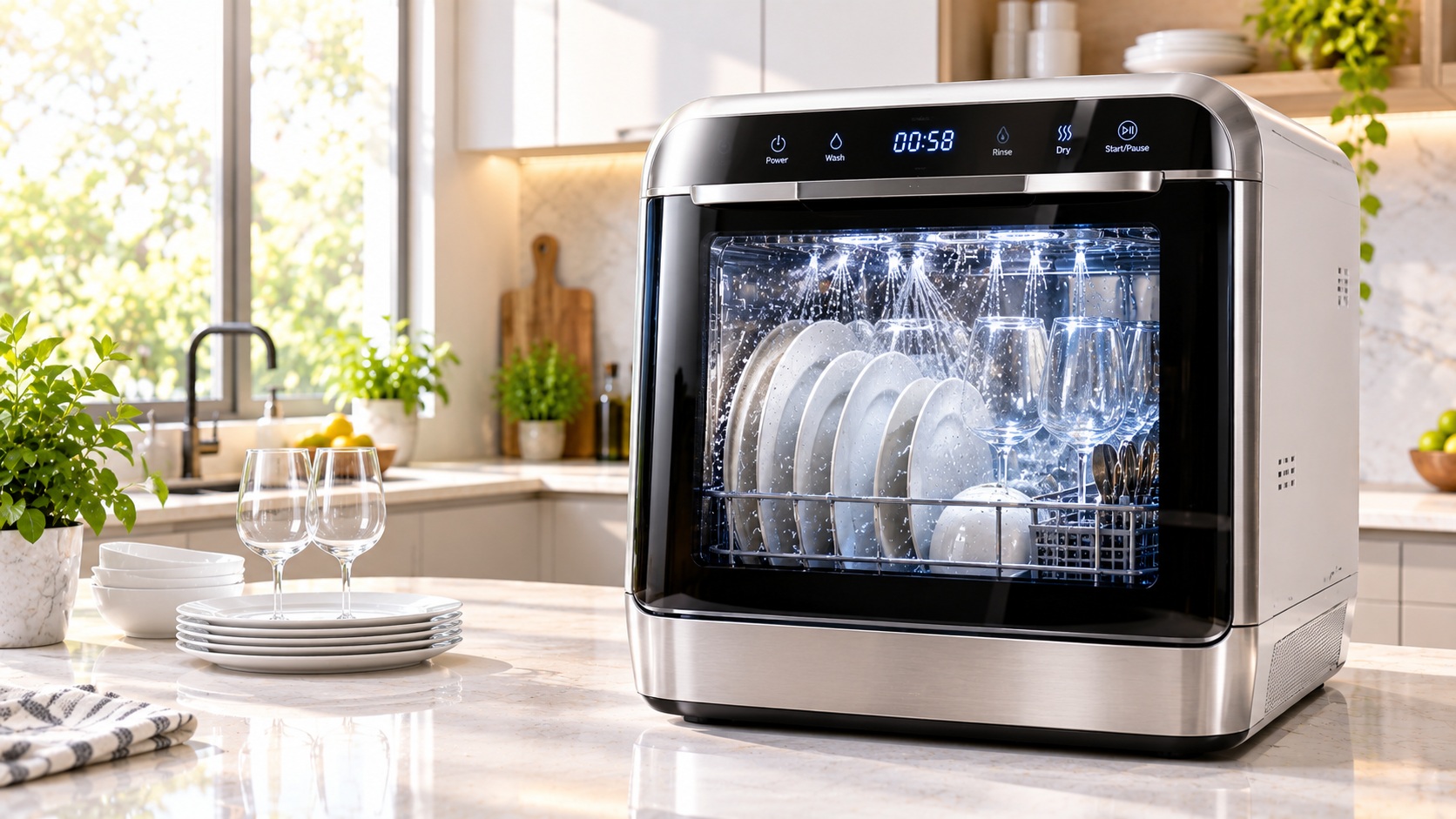 Best smart countertop dishwasher for fast cleaning on a clean kitchen counter