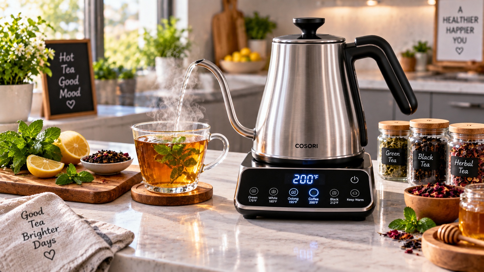 Best smart electric kettle for daily tea with a warm tea mug