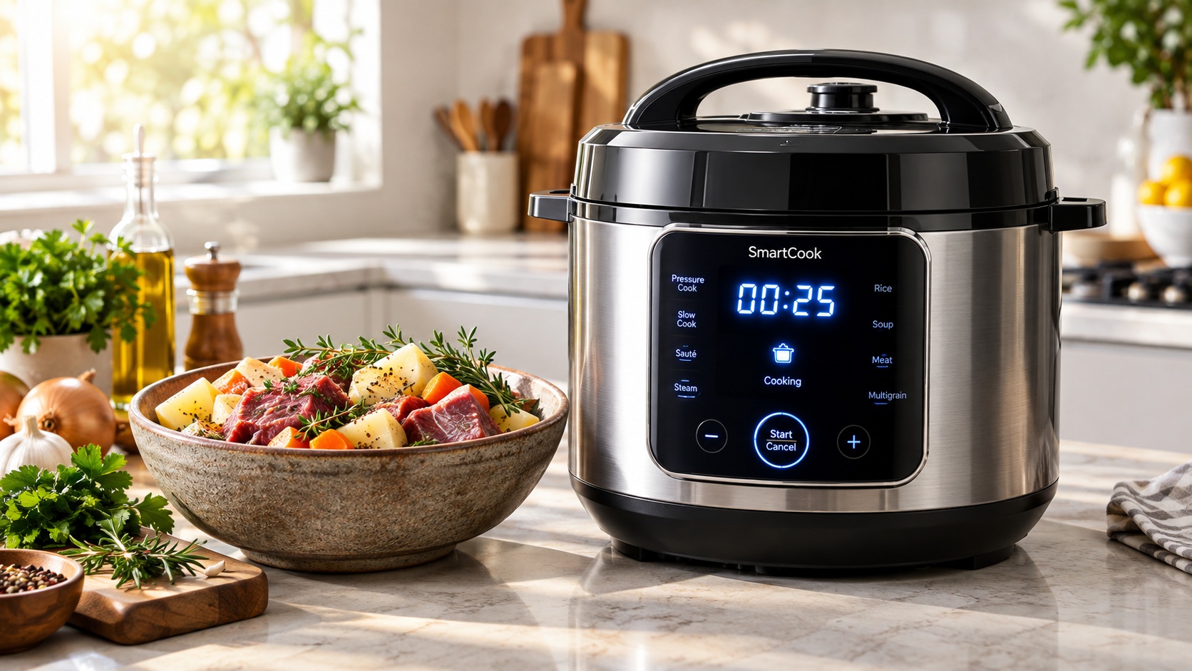 Best smart pressure cooker for fast cooking on a clean kitchen counter