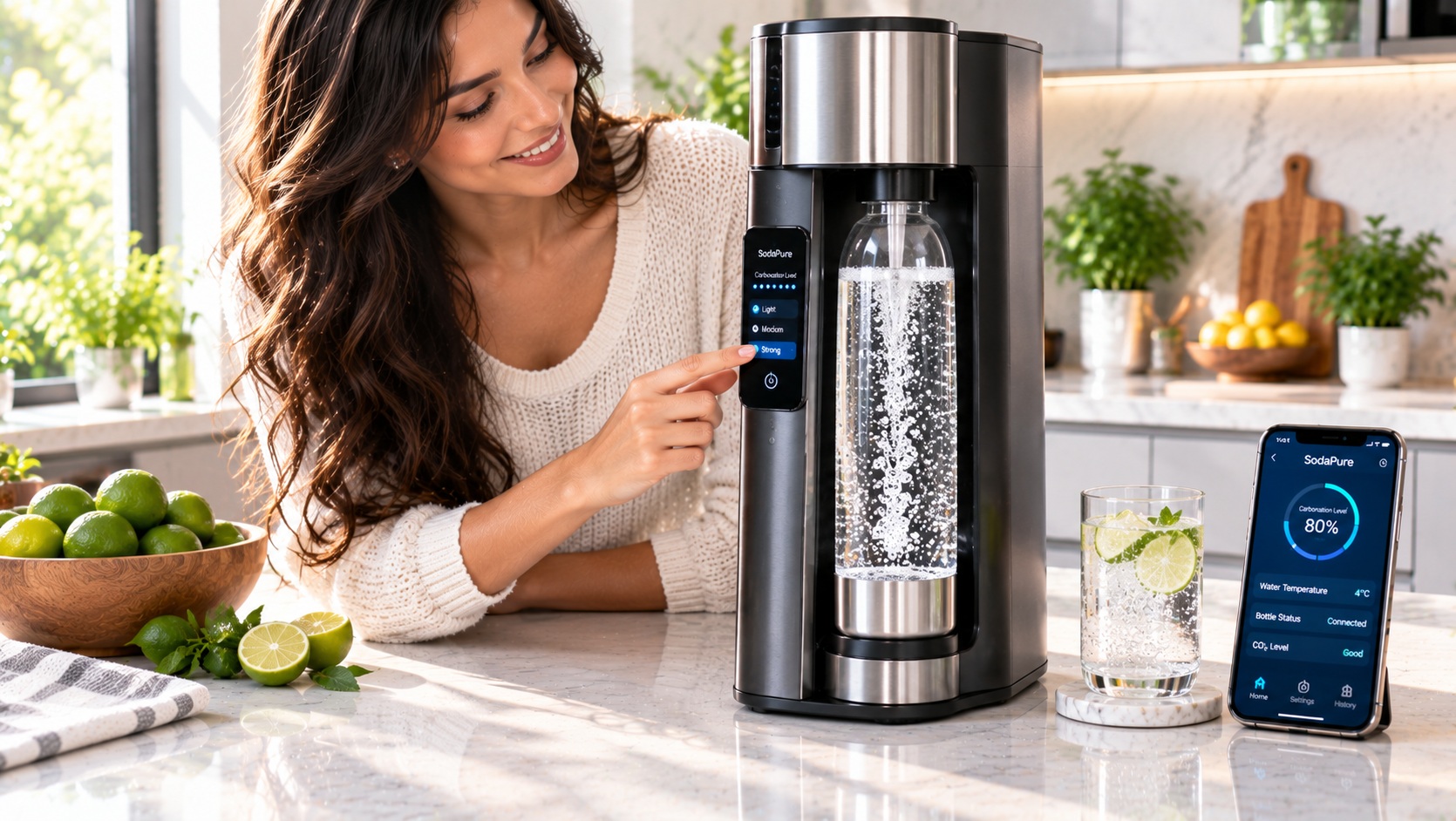 Best smart carbonator for healthy sparkling water bubble intensity tracking operation on a clean kitchen counter