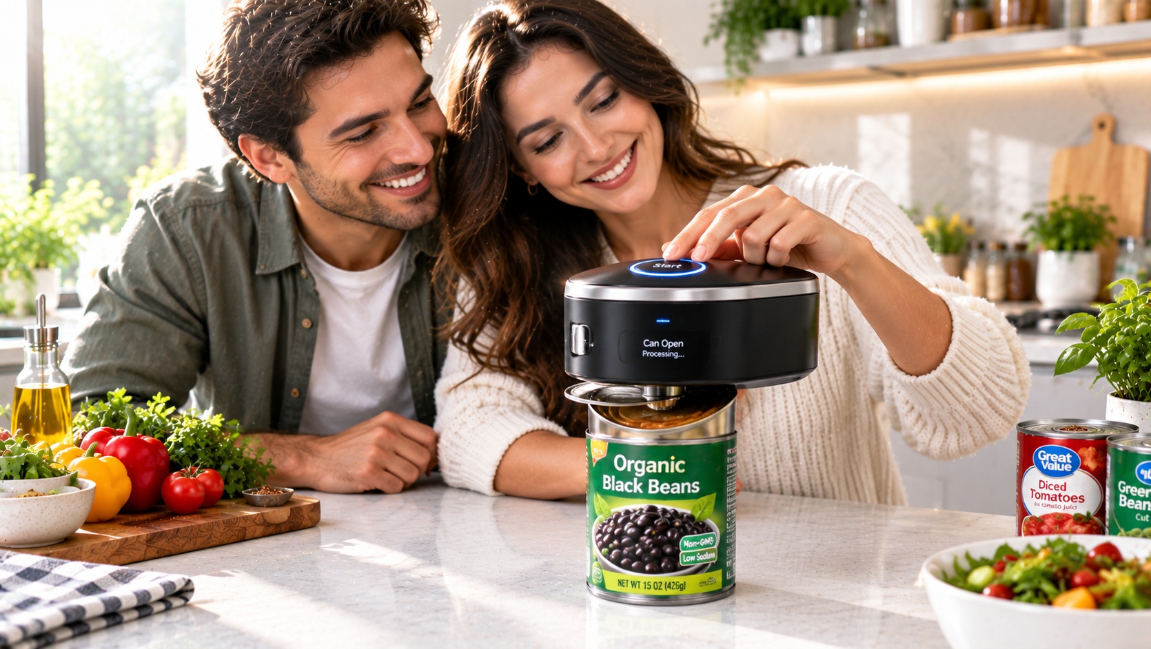 Best smart electric can opener for safe opening processing tracking slicing stages operating on a clean kitchen counter