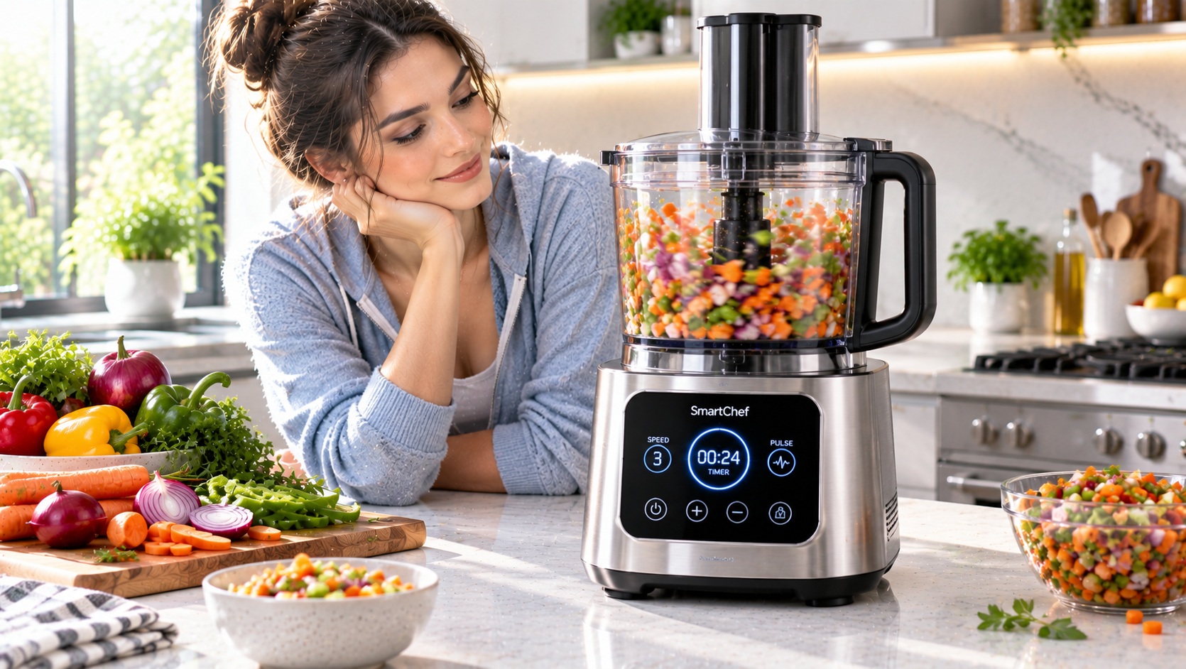 Best smart food processor for meal prep slicing tracking operation on a clean kitchen counter